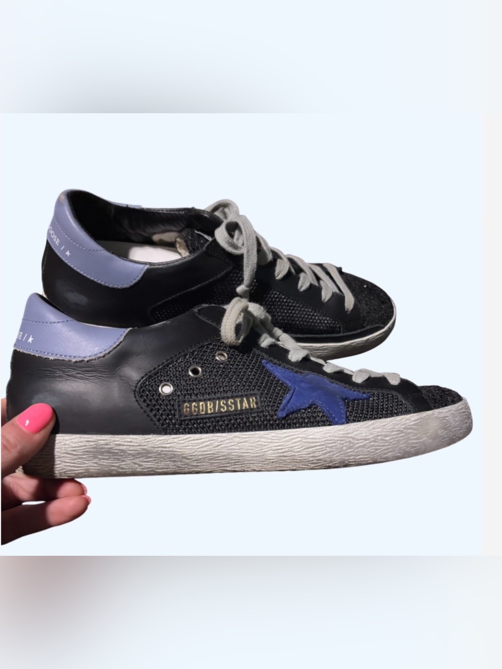 GOLDEN GOOSE- Superstar Black glitter with Blue Star Accent sz 8 (39) - Picture 3 of 10